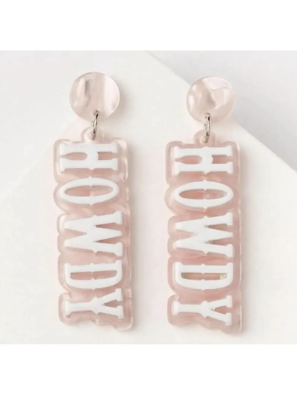 Plunder Howdy Earrings Pink Acrylic Western Cowgirl Dangle NIP Boho Rodeo